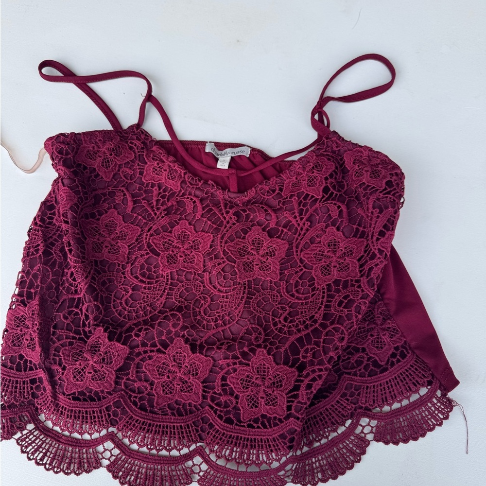 Charlotte Russe Burgundy Lace Tank Top